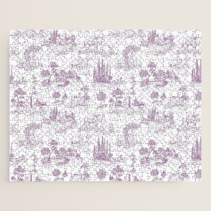 Toile de Jouy Vintage French Romantic Pastoral Lilac & White Jigsaw Puzzle Gallery Image 1