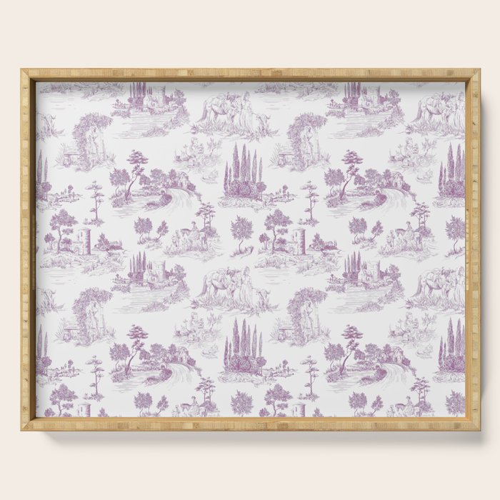 Toile de Jouy Vintage French Romantic Pastoral Lilac & White Serving Tray Gallery Image 1