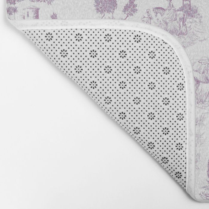 Toile de Jouy Vintage French Romantic Pastoral Lilac & White Bath Mat Gallery Image 2