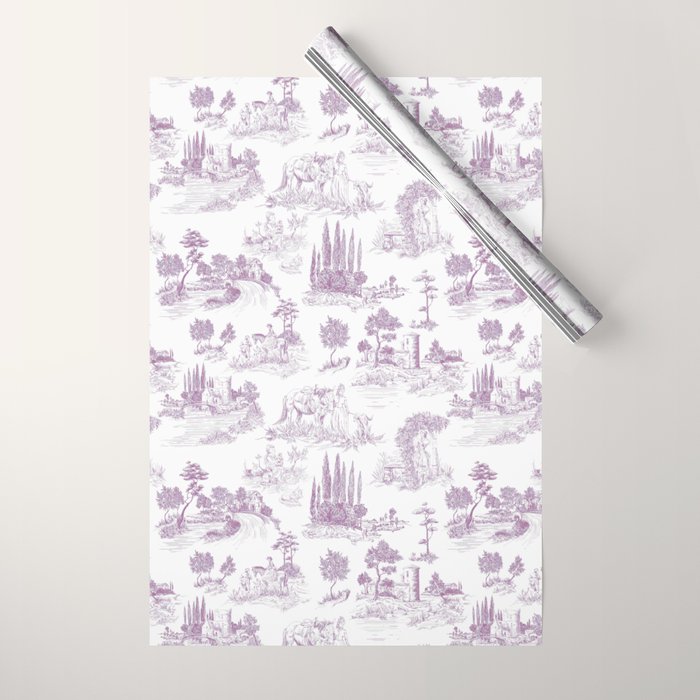 Toile de Jouy Vintage French Romantic Pastoral Lilac & White Wrapping Paper Gallery Image 1