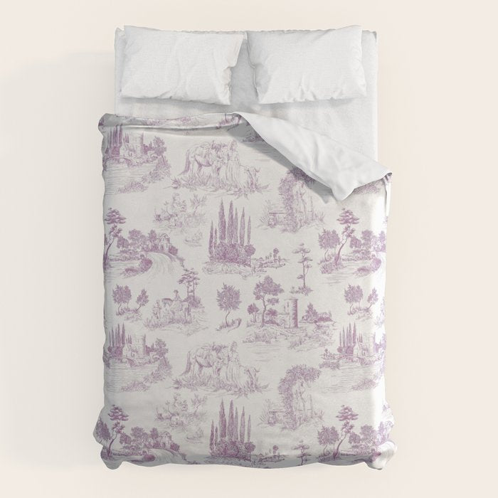 Toile de Jouy Vintage French Romantic Pastoral Lilac & White Duvet Cover Gallery Image 6