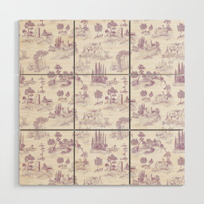 Toile de Jouy Vintage French Romantic Pastoral Lilac & White Wood Wall Art Gallery Image 1