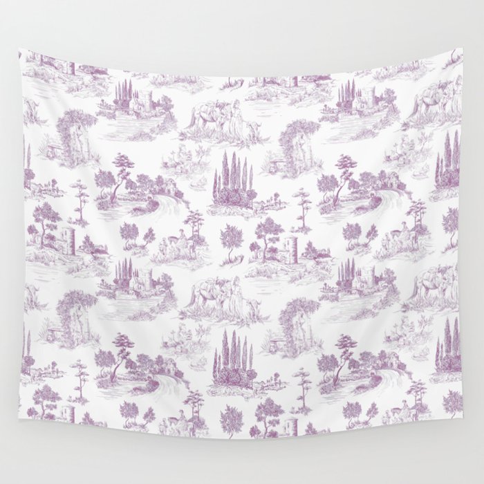 Toile de Jouy Vintage French Romantic Pastoral Lilac & White Wall Tapestry Gallery Image 4