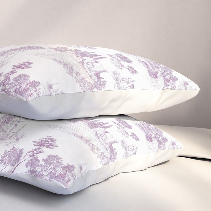Toile de Jouy Vintage French Romantic Pastoral Lilac & White Pillow Sham Gallery Image 3