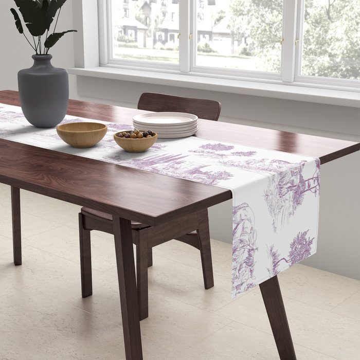 Toile de Jouy Vintage French Romantic Pastoral Lilac & White Table Runner Gallery Image 2