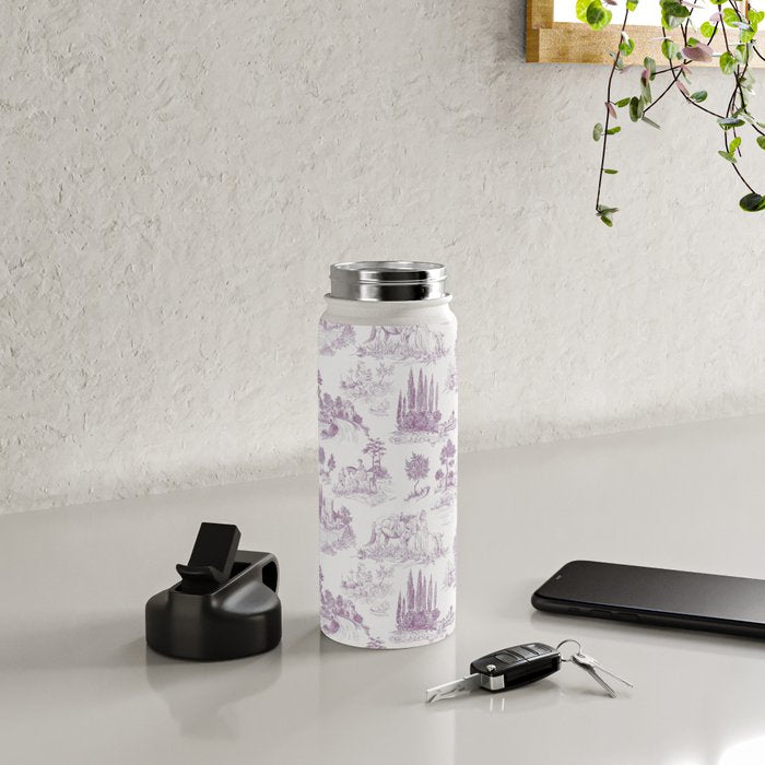 Toile de Jouy Vintage French Romantic Pastoral Lilac & White Water Bottle Gallery Image 4