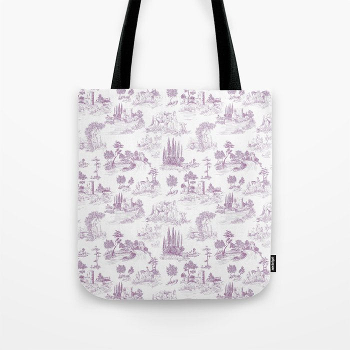 Toile de Jouy Vintage French Romantic Pastoral Lilac & White Tote Bag Gallery Image 1