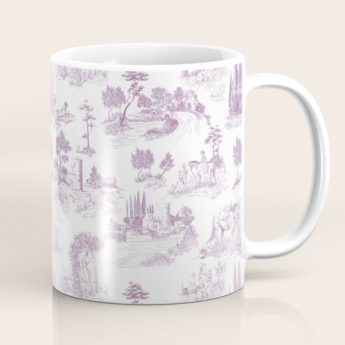 Toile de Jouy Vintage French Romantic Pastoral Lilac & White Coffee Mug Gallery Image 1