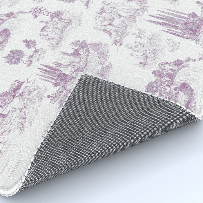 Toile de Jouy Vintage French Romantic Pastoral Lilac & White Rug Gallery Image 4