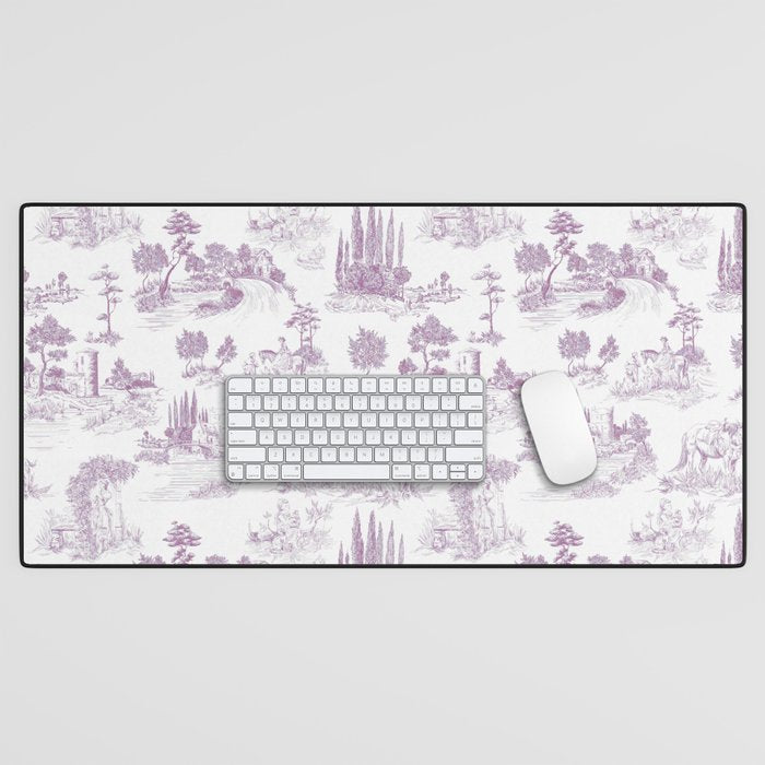 Toile de Jouy Vintage French Romantic Pastoral Lilac & White Desk Mat Gallery Image 1