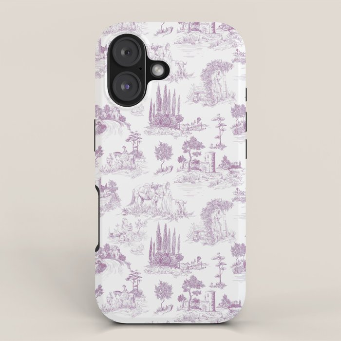 Toile de Jouy Vintage French Romantic Pastoral Lilac & White iPhone Case Gallery Image 1