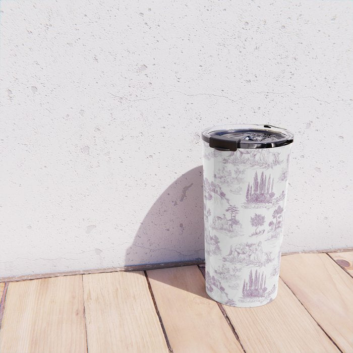 Toile de Jouy Vintage French Romantic Pastoral Lilac & White Travel Mug Gallery Image 4