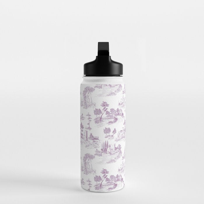 Toile de Jouy Vintage French Romantic Pastoral Lilac & White Water Bottle Gallery Image 3