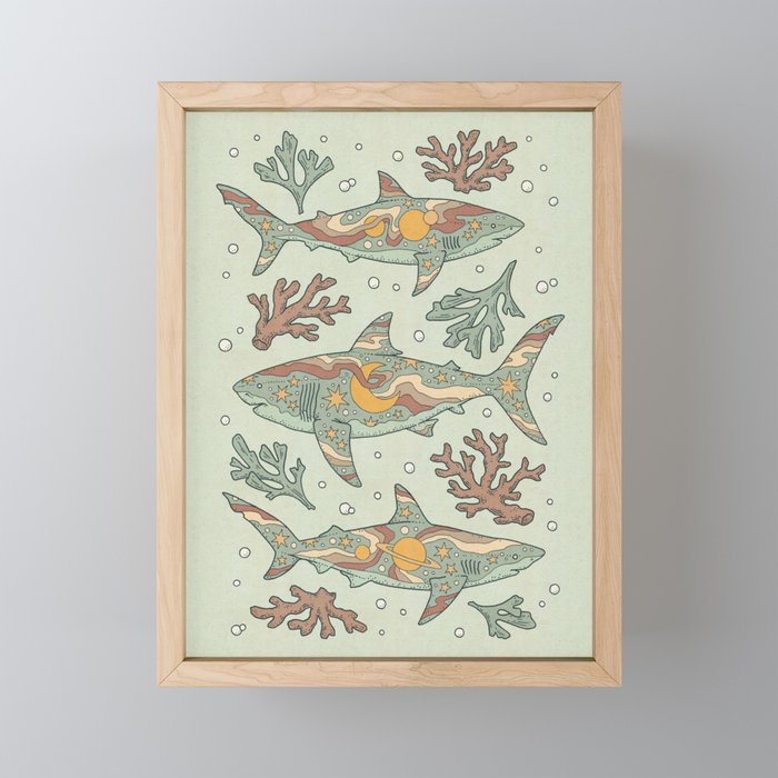 Midnight Swim | Dusty Sunset Palette | Ocean Shark Art Mini Art Print Gallery Image 1