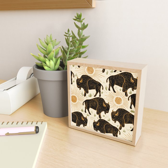 Bison - black, gold, moss green, and cream Mini Art Print Gallery Image 2