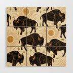 Bison - black, gold, moss green, and cream Wood Wall Art Gallery Image 1