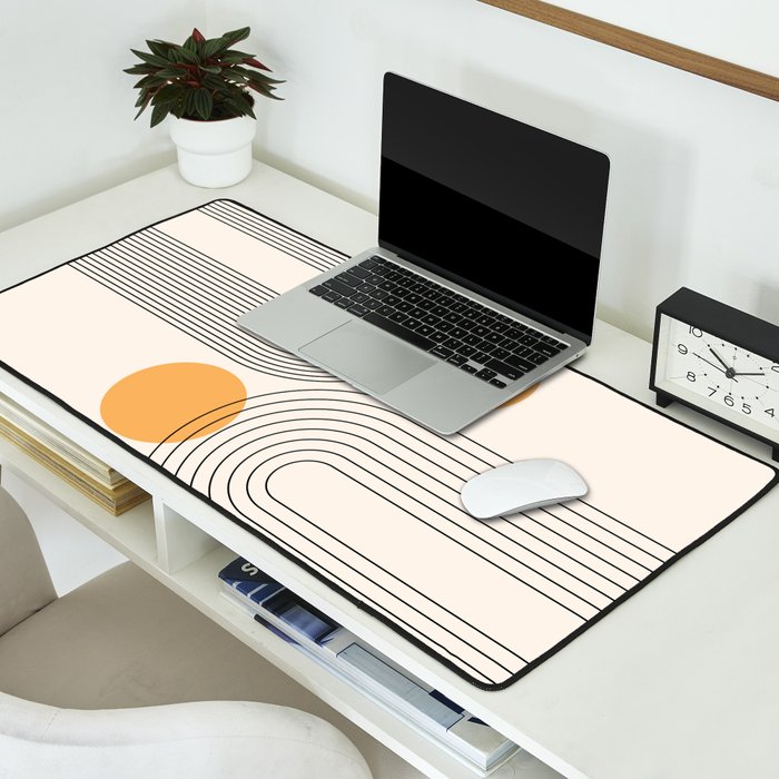 Mid Century Modern Geometric 70 (Rainbow and Sun Abstraction) Desk Mat Gallery Image 2