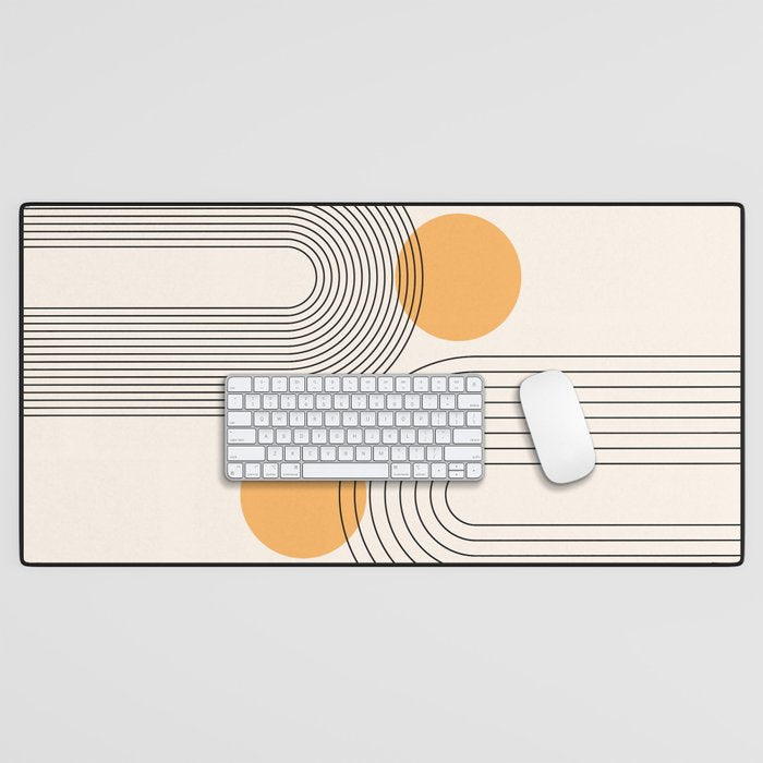 Mid Century Modern Geometric 70 (Rainbow and Sun Abstraction) Desk Mat Gallery Image 1