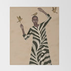 Woman with Birds and Zebra Pattern Dress Throw Blanket Gallery Image 2