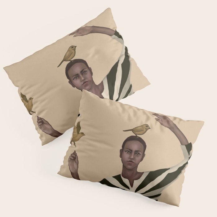 Woman with Birds and Zebra Pattern Dress Pillow Sham Gallery Image 3