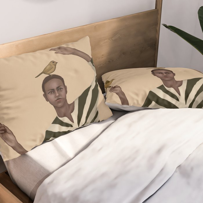 Woman with Birds and Zebra Pattern Dress Pillow Sham Gallery Image 2