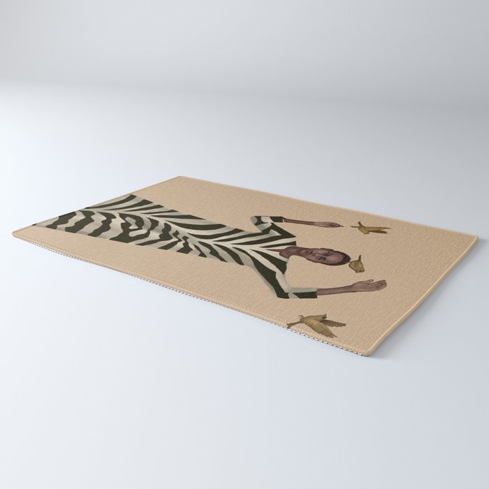 Woman with Birds and Zebra Pattern Dress Rug Gallery Image 3