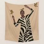Woman with Birds and Zebra Pattern Dress Wall Tapestry Gallery Image 4