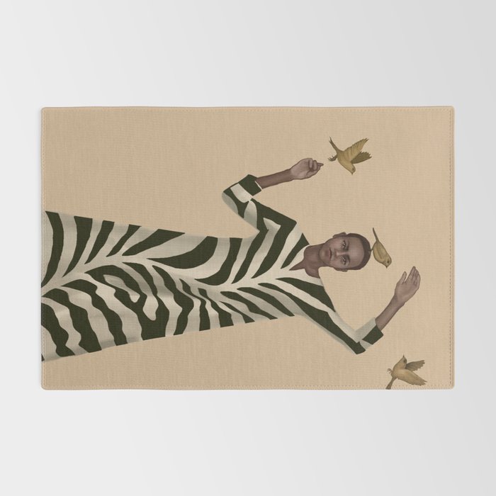 Woman with Birds and Zebra Pattern Dress Rug Gallery Image 2