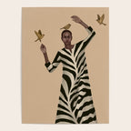 Woman with Birds and Zebra Pattern Dress Poster Gallery Image 4