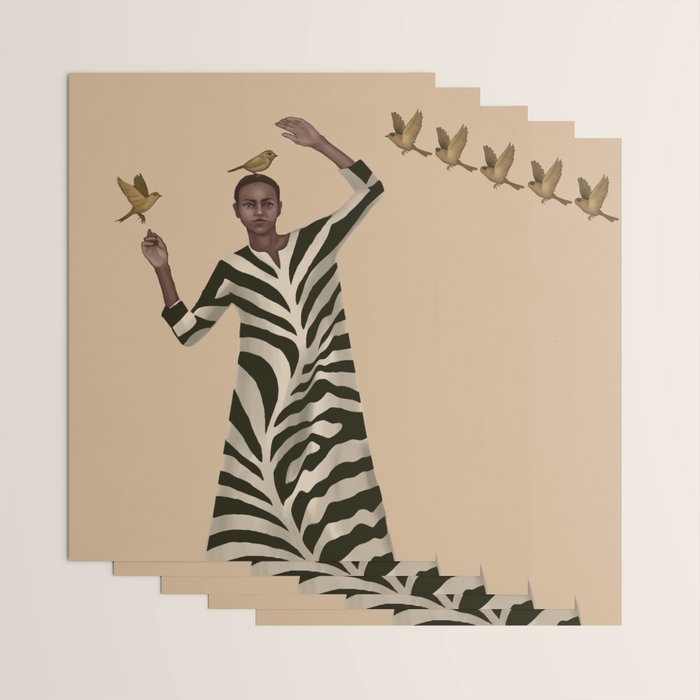 Woman with Birds and Zebra Pattern Dress Wrapping Paper Gallery Image 3
