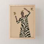 Woman with Birds and Zebra Pattern Dress Mini Art Print Gallery Image 1