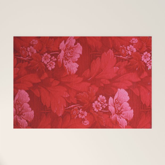 Antique Red Flower Pattern Welcome Mat Gallery Image 1