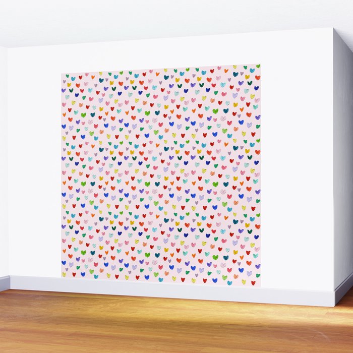 Confetti Hearts on Pink Wall Mural Gallery Image 2