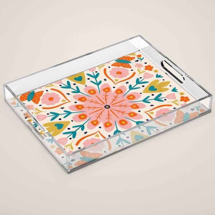Butterfly Floral Mandala Acrylic Tray Gallery Image 1