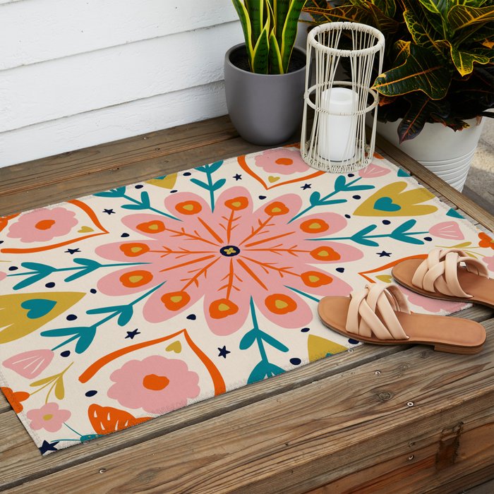 Butterfly Floral Mandala Outdoor Rug Gallery Image 2