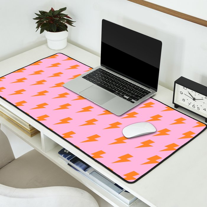 Orange Lightning on Pink Desk Mat Gallery Image 2
