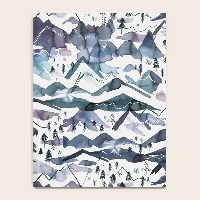 Mountains Watercolor Nature Trees Ski Snow Blue Indigo Notebook Gallery Image 4