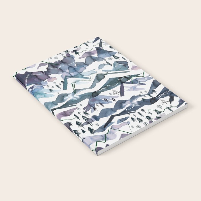 Mountains Watercolor Nature Trees Ski Snow Blue Indigo Notebook Gallery Image 1