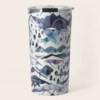 Mountains Watercolor Nature Trees Ski Snow Blue Indigo Travel Mug Gallery Image 1