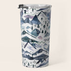 Mountains Watercolor Nature Trees Ski Snow Blue Indigo Travel Mug Gallery Image 3