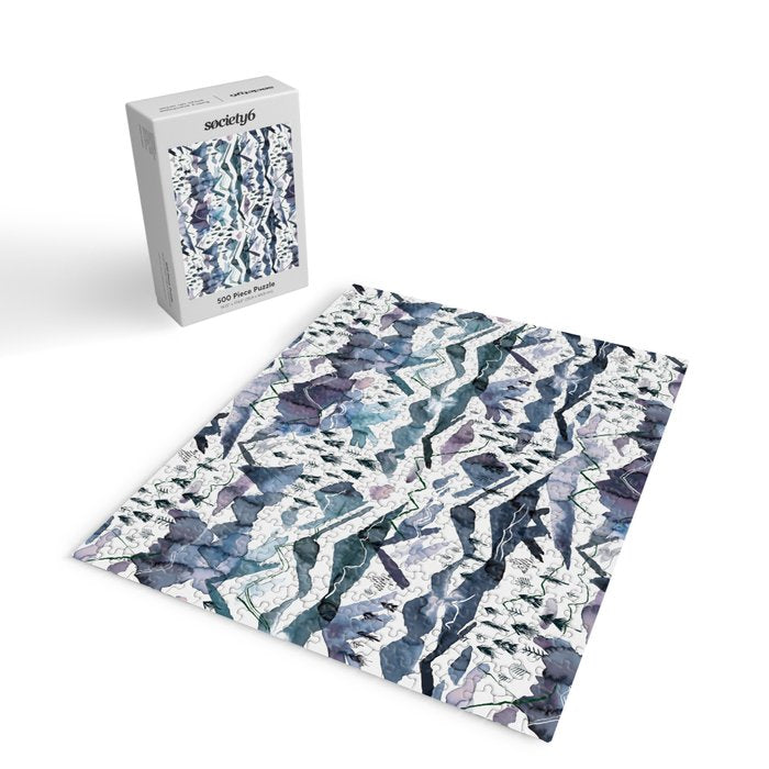 Mountains Watercolor Nature Trees Ski Snow Blue Indigo Jigsaw Puzzle Gallery Image 2