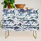 Mountains Watercolor Nature Trees Ski Snow Blue Indigo Credenza Gallery Image 1