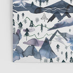 Mountains Watercolor Nature Trees Ski Snow Blue Indigo Poster Gallery Image 3