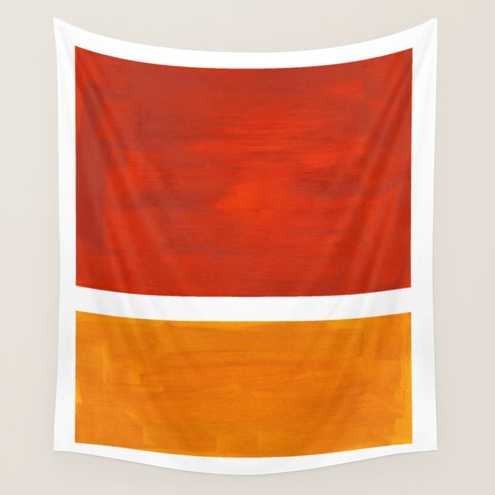 Burnt Orange Yellow Ochre Mid Century Modern Abstract Minimalist Rothko Color Field Squares Wall Tapestry Gallery Image 4