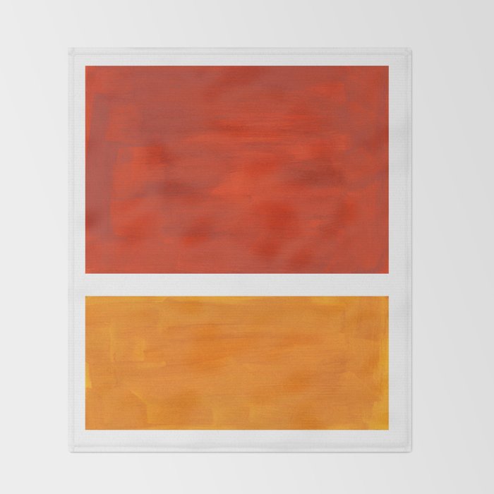 Burnt Orange Yellow Ochre Mid Century Modern Abstract Minimalist Rothko Color Field Squares Throw Blanket Gallery Image 2