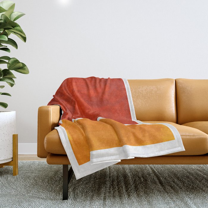Burnt Orange Yellow Ochre Mid Century Modern Abstract Minimalist Rothko Color Field Squares Throw Blanket Gallery Image 1