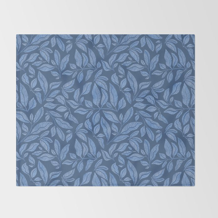 Blue Bali Vines - tropical leaf repeat pattern Throw Blanket Gallery Image 2