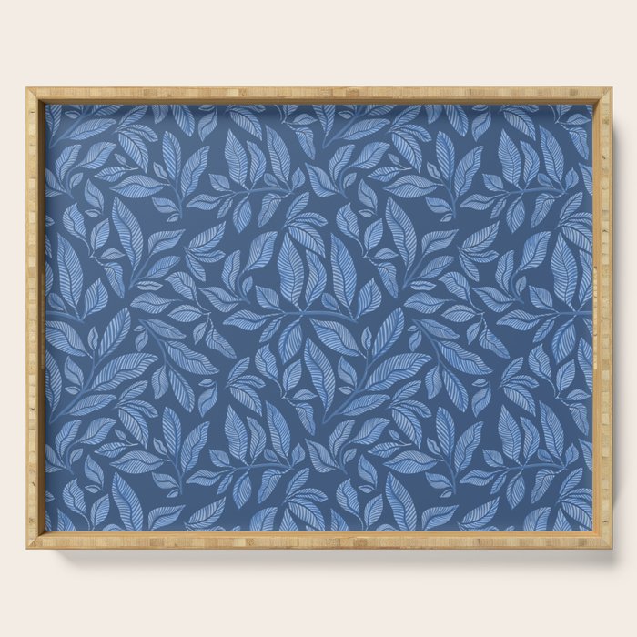 Blue Bali Vines - tropical leaf repeat pattern Serving Tray Gallery Image 1