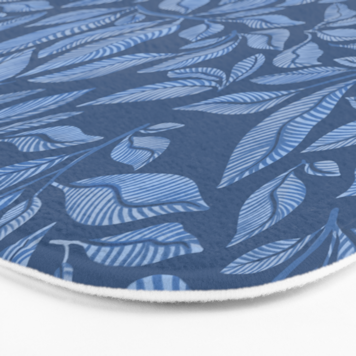 Blue Bali Vines - tropical leaf repeat pattern Bath Mat Gallery Image 3