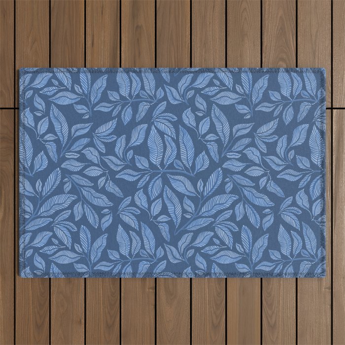 Blue Bali Vines - tropical leaf repeat pattern Outdoor Rug Gallery Image 1